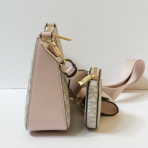 Michael Kors Jet Set Travel Small Crossbody Bag Tech Attached MK Vanilla Pink - Picture 6 of 13